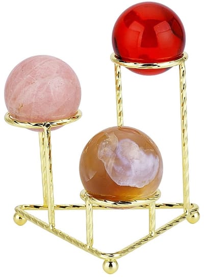 Dailygoods- Bolstandaard Gouden Driehoek - Display Standaard - Roestvrij Staal - Ornamenten Rek - Voor 40 mm Bollen - Stevig en Elegant Ontwerp - Displaystandaard