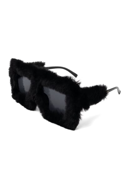 KIMU® Vierkant Bont Zonnebril - Zwart Montuur Kunststof - Zwarte Glazen - Daffy Calimero Vogel Kraai Zonnebril Bril Vacht Zacht Dons Festival