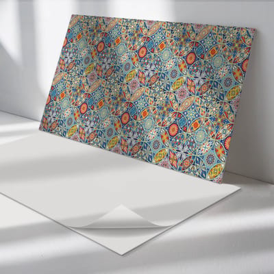 Wallfluent Vinyl Wandpaneel - Mozaïekpatronen in symmetrie Zelfklevend Wandpaneel - 100 cm x 50 cm - Blauw PVC wandpaneel - Set van 1 - Rechthoekig Wandbekleding Vinyl - Patroon Wandpaneel - PVC Muurpaneel - Wandpaneel Keuken en Badkamer