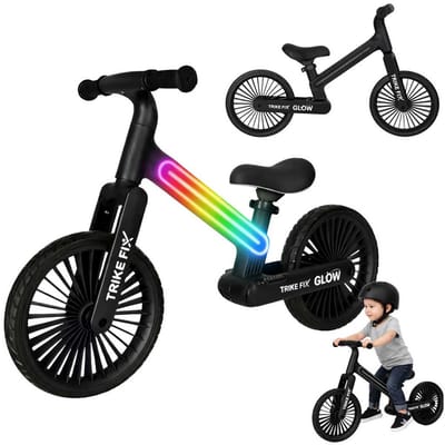 Playos® - Balansfiets - Zwart - met Aanpasbare LED Verlichting - tot 30 kg - van 2 tot 5 jaar - Verstelbaar - Lichtgewicht - Loopfiets - Fiets