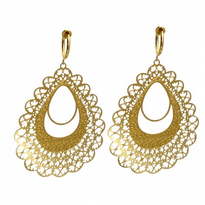 Klem oorbellen- Goudkleurig- lang- filigraan - geen gaatje- Charme Bijoux