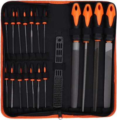 Metalen Vijlset - Gereedschapsset Vijlen - Metaal Bewerken - 19 Delig Compleet - 35x5 cm - Oranje Handvat