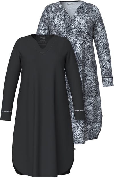 Ulla Popken - Dames - Bigshirts set van 2 tuniekhals lange mouwen - Zwart - Maat 46+