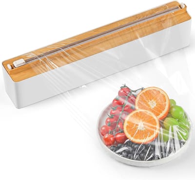 QTTVBTNA - Foliedispenser - Keuken - Foliehouder - Magnetische - Zonder Boren, Zelfklevend - Rollenhouder - Foliesnijder - Houtlook