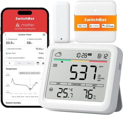 WLAN CO2-melder met Thermometer en Hygrometer - Luchtkwaliteitsmeter met CO2-Alarmsysteem en Bluetooth Connectiviteit