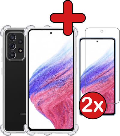 Hoesje - Met Screenprotector - 2 Stuks - Geschikt voor Samsung Galaxy A53 - Sterk & Shockproof - Back Cover - Siliconen Case - Telefoon Hoes - Shock Proof - Telefoonhoes - Transparant