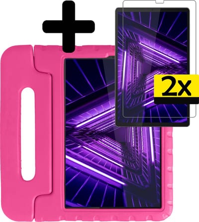 Hoes - Geschikt voor Lenovo Tab M10 FHD Plus (2e / 2nd Generatie) - Met 2x Screenprotector - Kinderhoes Shockproof Bumper - Kidsproof Case - Tablet Hoesje - Kinder Cover - Roze