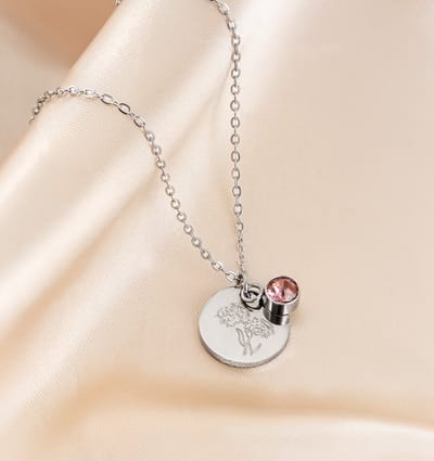 Geboortesteen met Geboortebloem Ketting I Oktober Zilver