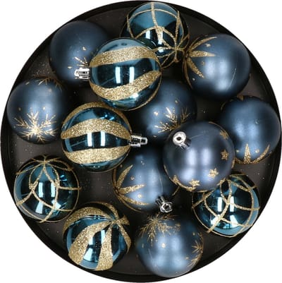 Feeric Christmas gedecoreerde kerstballen - 25x st - 6 cm - blauw - kunststof