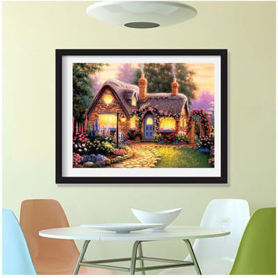 Peinture diamant paysage village décoration maison broderie diamant rond décoration couture 20X30CM gray