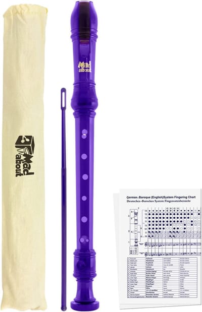 Descant School Recorder - Sopraan Blokfluit - Muziek Leren Spelen - Driedelige Constructie - Inclusief Tas - Paars