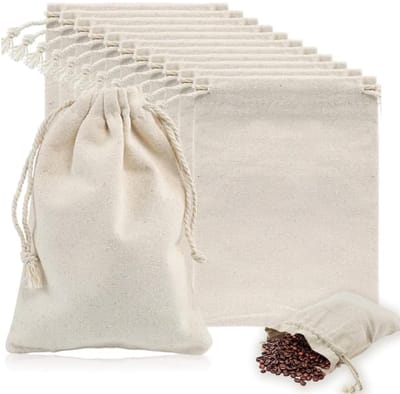 Dailygoods- Katoenen Zakjes 15 Stuks - Herbruikbare Cadeautasjes - Mini-formaat 13 x 18 cm - Trekkoord - Natuurlijk Katoen - Ademend en Wasbaar - Cadeauzakjes