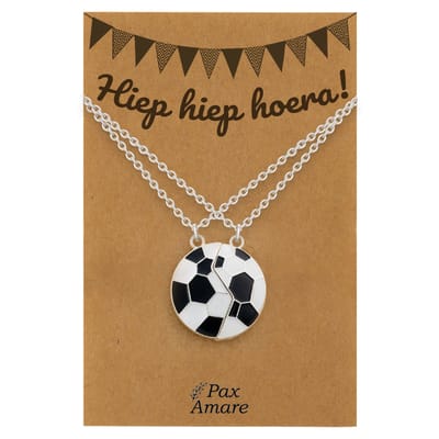 BFF Ketting voor 2 'Hiep Hiep Hoera' - Magnetische Voetbal - Vriendschapsketting op Cadeau Kaartje - 45cm + 5cm verstelbaar - Zilverkleurig - Verjaardags Hanger - Pax Amare