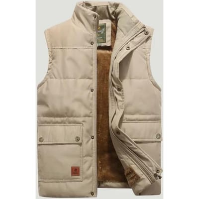 Winter Vest Jas Mouwloze Jas Bont Mode Grote Maat Heren Warm Vest Fleece Vest voor Heren 6XL beige