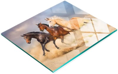 Decoratieve glazen snij- en serveerplank met galopperende paarden, 60x52 cm