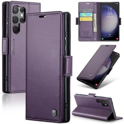 CaseMe Wallet Case met RFID Bescherming en Magneetsluiting voor Samsung Galaxy S23 Ultra _ Paars