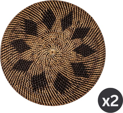 Placemat RATTAN SQUARE - SET/2 - Rond- Dia 36 cm, zwart