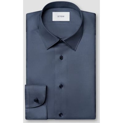 Eton Overhemd Luxury Silk Twill Mother of Pearl Buttons Navy / male