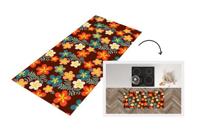 Keukenloper 120x50 cm - Keukenmat vinyl Retro - Patronen - Bloemen - Jaren 70 - Keukenmatten loper - Keuken vloerkleed tapijt
