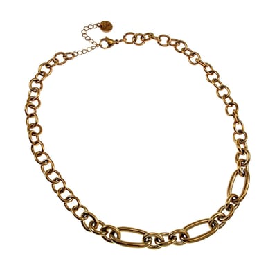 Ovale Schakelsketting Halsketting esde2, Ketting Dames RVS Vergeld - Verstelbaar 45- 50cm