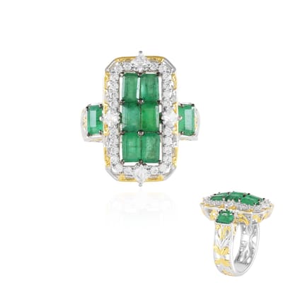 Cavill - Zilveren Ring 925 Sterling met 2,16 ct Zambia Smaragd & 0,72 ct Zirkonia - Palladium - Achthoekige Smaragd & Prinsesseseen Slijpsel