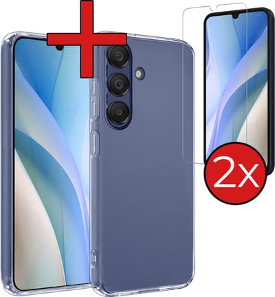 Hoesje - Met 2x Screenprotector - Geschikt voor Samsung Galaxy A15 - Sterk & Shockproof - Telefoon Hoes - Back Cover - Siliconen Case - Telefoonhoes - Transparant
