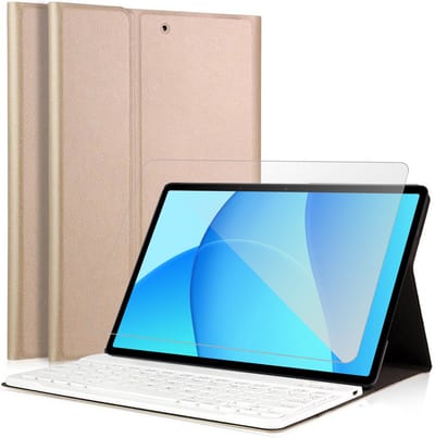 Hoes met toetsenbord geschikt voor Oppo Pad SE (11 inch - 2025) / OnePlus Pad Lite - Screen Protector GlassGuard - Keyboard Book Case Cover Hoesje Goud & Screenprotector
