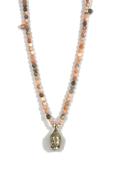 Heaven Eleven ketting natuursteen zonnesteen - zilveren/koperen buddha hoofd