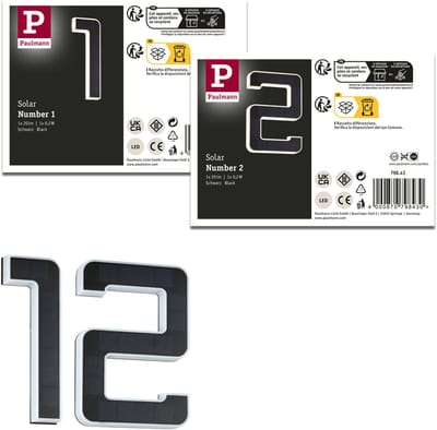 Set Solar LED-huisnummerverlichting incl. verwisselbare accu 3000K 2x6lm 2x0,2W Zwart