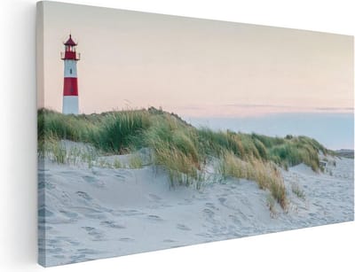 Artaza Canvas Schilderij Vuurtoren - 40x20 cm - Klein - Wanddecoratie Duinen - Muurdecoratie Strand - Decoratie Zee