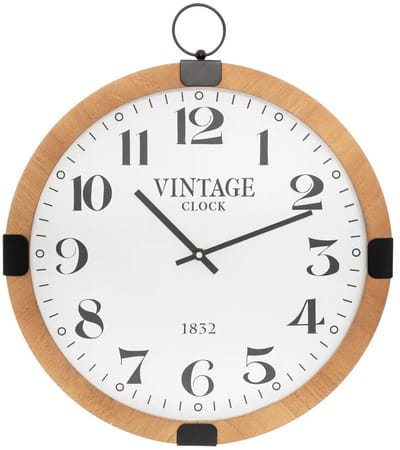 Atmosphera Wandklok/muur klok Vintage - Dia 38 cm - hout - naturel - keuken/kamer/kantoor