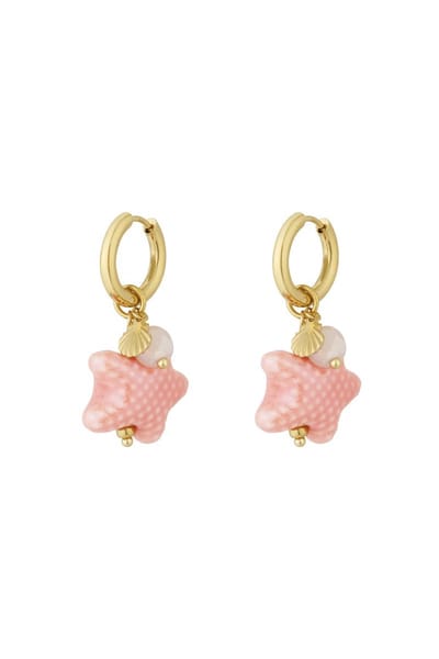 Oorbellen - Goud - Roze - Zeester - Schelp - Zomer - Stainless steel oorbellen