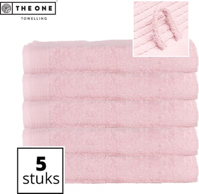 The One Towelling Classic Strandlakens - 100 x 180 cm - 5 Stuks - Voordeelverpakking - Hoge vochtopname - 100% Gekamd katoen - Lichtroze