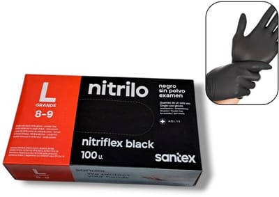 Santex - 100x Wegwerp Handschoenen - Nitrile - Zwart - Powder Free - Latex free - Maat L