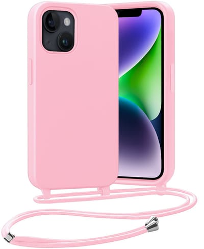 Hoesje Geschikt voor iPhone 13 Mini Hoes Met Telefoonketting - Backcover Geschikt voor iPhone 13 Mini Case Met Koord - Lichtroze