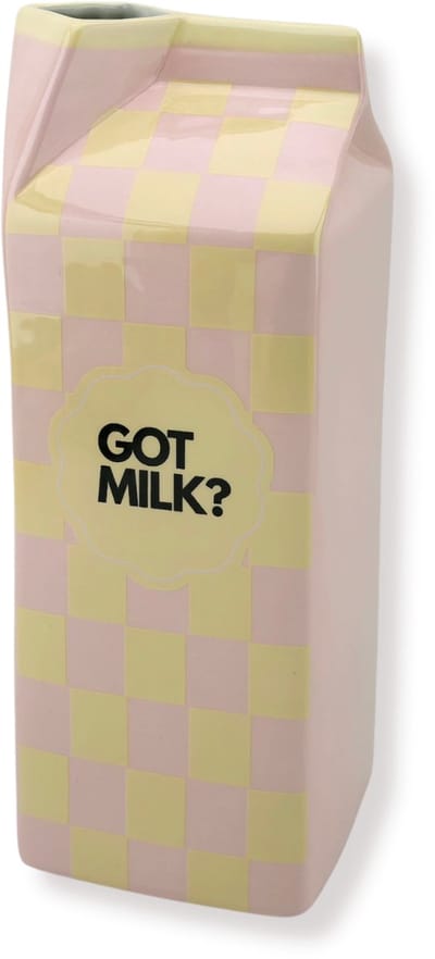 Housevitamin - Bloemenvaas - Melkpak Vaas 'Got Milk' - Roze/Geel - Dolomiet - 10x10x25,5cm