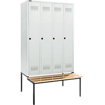 Schäfer Shop Genius Kledinglocker met zitbank, 4 compartimenten, 300 mm compartimentbreedte, veiligheidsdraaigrendelslot, lichtgrijs/lichtgrijs