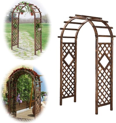 Houten Tuinboog - Rozenboog Pergola - Planten Klimrek - Gebogen Verbindingen - 120x215 cm - Bruin
