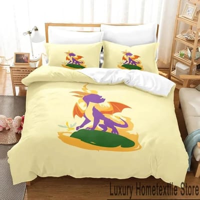 Cartoon Spyro Reignited Trilogy Beddengoedset Dekbedovertrek Bedset Dekbedovertrek Kussensloop Dekbedovertrek king Queen Size Jongens Volwassene 70x133cm 2pcs