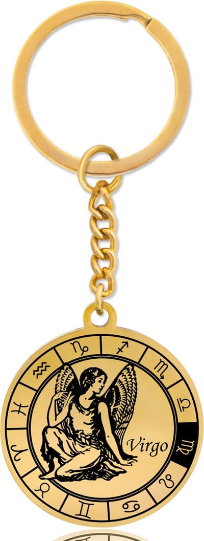 Sterrenbeeld Maagd (Virgo) Sleutelhanger – Spiritueel Cadeau van Roestvrij Staal – Goudkleurig – Pax Amare
