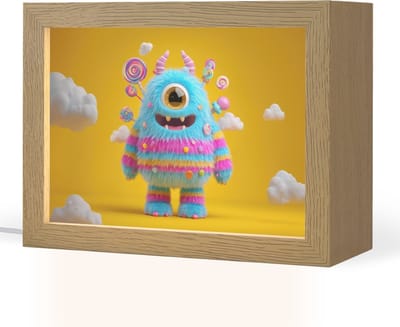 Nachtlampje 20x15 cm - Kinder lampje - Monster - Snoep - Geel - Kleurrijk - Tafellamp kinderkamer - Slaapkamer lamp - Bedlamp kinderen - Kinderlampje stopcontact - Wandlamp babykamer - Nachtlampjes