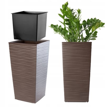 Hoge mokkakleurige plantenbak met inzet 24x47cm