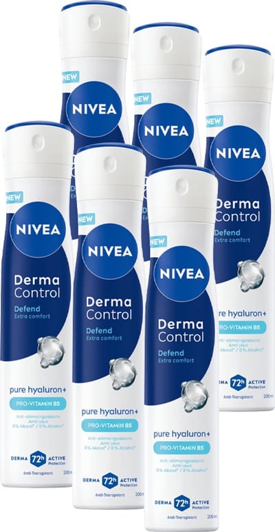 NIVEA Derma Control Defend Deodorant Spray - Tegen Irritaties - Beschermt 72 uur - met Hyaluron - Voordeelverpakking - 6 x 200ml