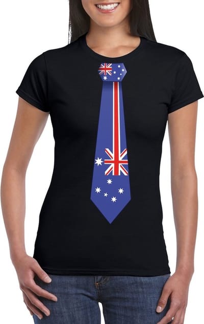Zwart t-shirt met Australische vlag stropdas dames - Australie supporter S