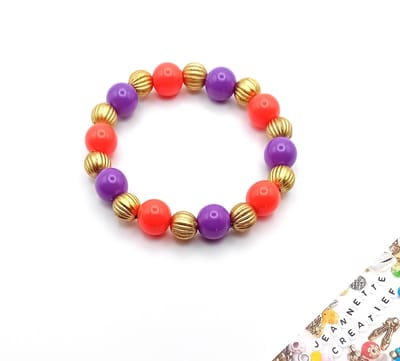 Jeannette-Creatief® - Kostuumsieraden - Armband Acrylkralen Oranje Goud Paars - Koningsdag - Koningsdag Sieraden - Armband