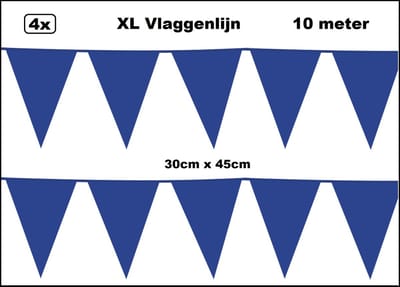 40 meter XL Vlaggenlijn blauw 30cm x 45cm – 4x vlaggenlijn blauw 10 meter - Giga vlaglijn themafeest party festival