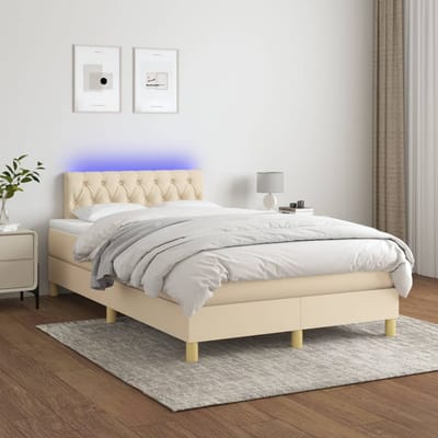 vidaXL - Boxspring - met - matras - en - LED - stof - crèmekleurig - 120x200 - cm