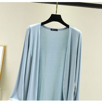 Dunne Modal Jas Dames Zomer Losse Kleding Veelzijdige Casual Top Lange Mouw Gebreid Airconditioning Vest Zonnebrandkleding M lichtblauwe kleur