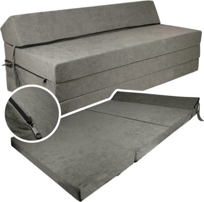 Opvouwbaar Matras Grijs 200x120x10cm - Wasbare Hoes - Ideaal voor Camping & Logeerpartijen