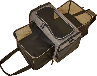 Fofos - Draagtas - Transportmand - reismand - uitbreidbaar en opvouwbaar - grijs - zwart - 47 x 28 x 28 cm